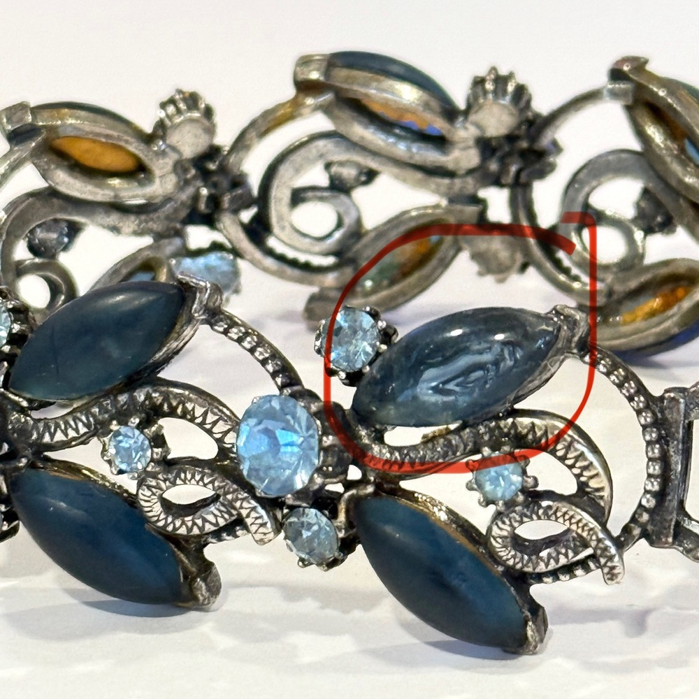 Vintage Florenza Blue Rhinestone Navette Marquise Bracelet Silver Tone Statement - Picture 7 of 16